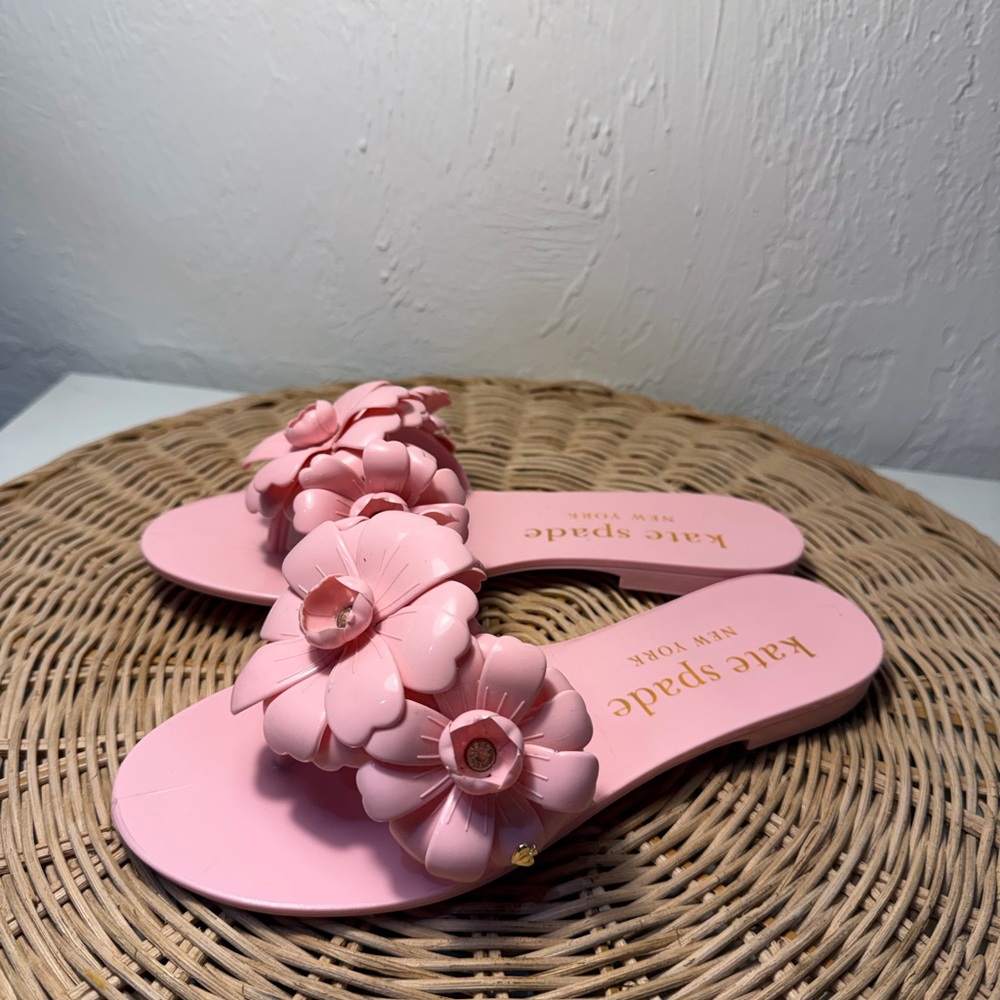 kate spade Pink Floral Jelly Slide Sandals with 3D Flower Appliqués